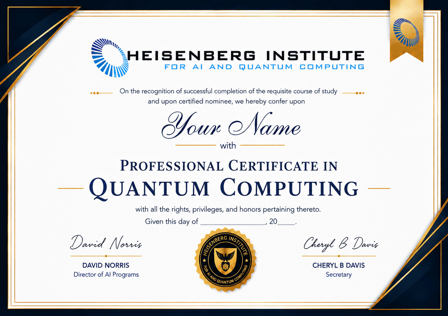Certified Professional in Agentic AI 12 Professional Certificate in Quantum Computing issued by the Heisenberg Institute