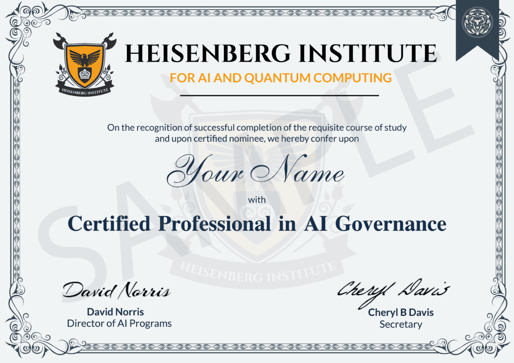 Heisenberg Institute's Sample Certificate