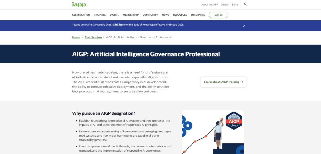 Best AI Governance Certifications in 2026: Unbiased Review Guide 2 IAPP – Artificial Intelligence Governance Professional (AIGP)