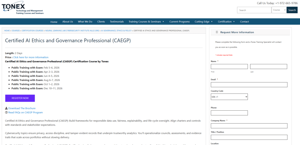Best AI Governance Certifications in 2026: Unbiased Review Guide 5 Tonex – Certified AI Ethics and Governance Professional (CAEGP)