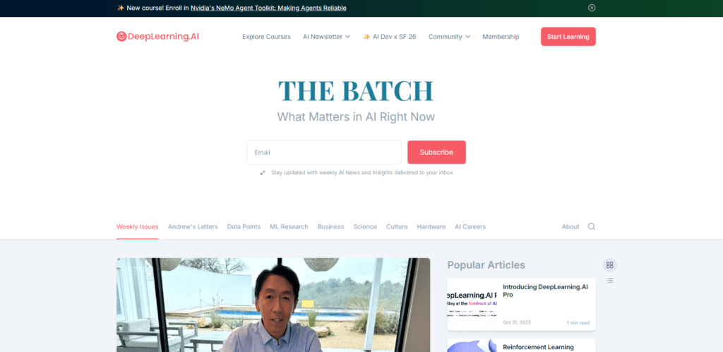 Top 10 AI Magazines in 2026: Ranked and Reviewed 7 The Batch (DeepLearning.AI)